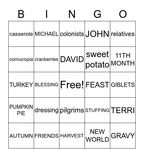 THANKSGIVING Bingo Card
