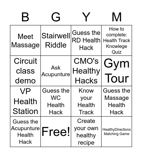 HMB GYM BINGO  Bingo Card