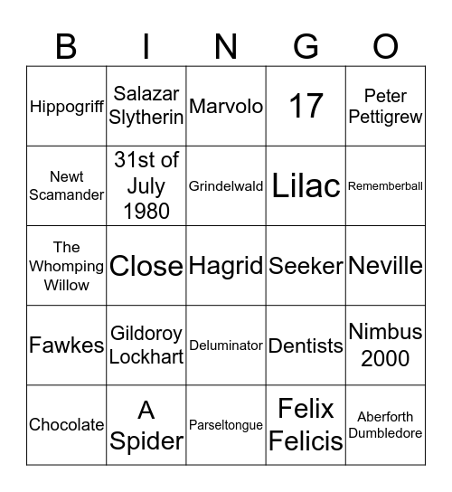 HARRY POTTER BINGO Card