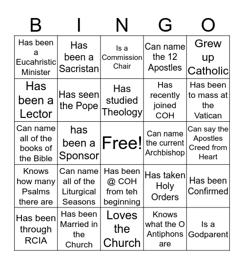 Christ Our Hope Bingo Card