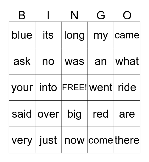 Sight Words Bingo 4 Bingo Card