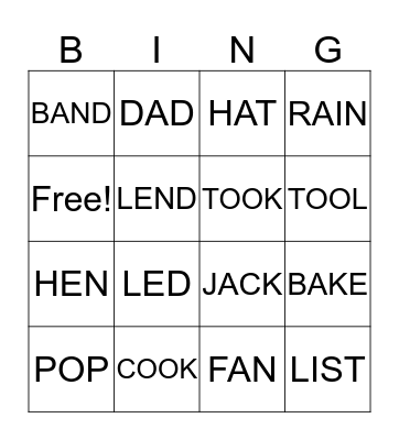 Rhyme Bingo Card