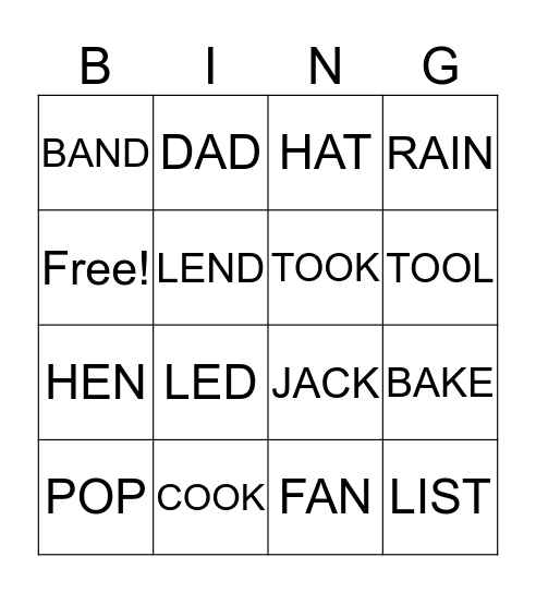 Rhyme Bingo Card