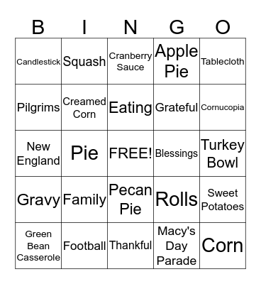 Thanksgiving Bingo Card