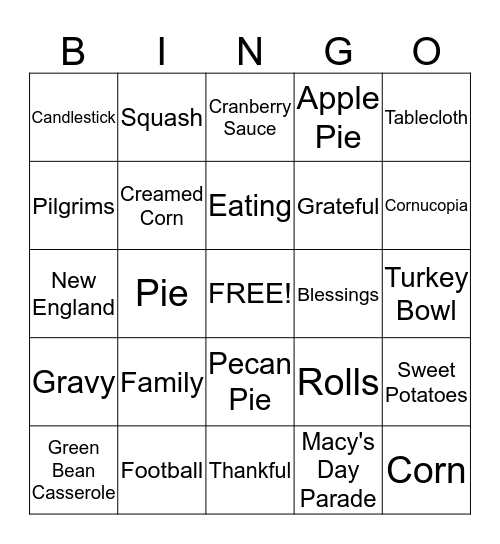 Thanksgiving Bingo Card