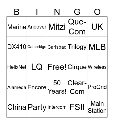 Clear-Com Holiday Party Bingo Card
