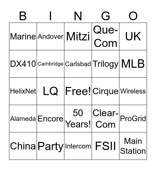 Clear-Com Holiday Party Bingo Card