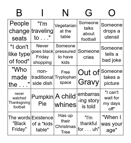 Friendsgiving Bingo Card