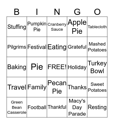 Thanksgiving Bingo Card