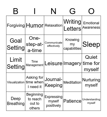 A to Z Coping Skills Bingo Card