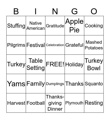 Thanksgiving Bingo Card