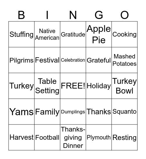 Thanksgiving Bingo Card