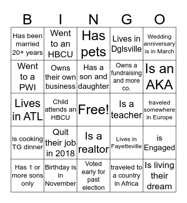 DREAMS COME TRUE 2018 Bingo Card