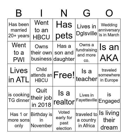 DREAMS COME TRUE 2018 Bingo Card