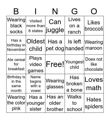 Panther Bingo Card