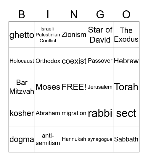 Judaism Bingo Review  Bingo Card