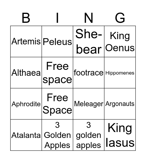 Atalanta Bingo Card