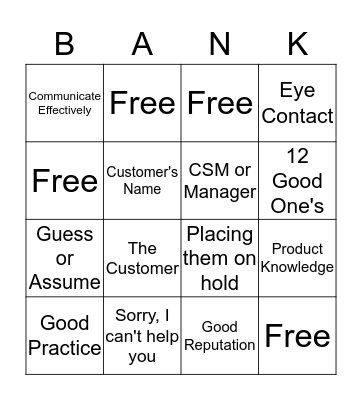 Customer Service 101 Bingo Card