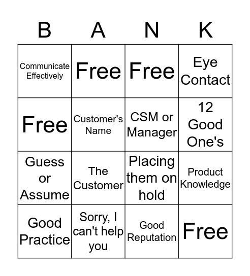 Customer Service 101 Bingo Card