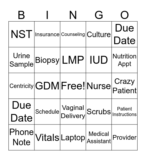 Anchorage Women's Clinic Bingo Card