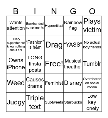 Egotistical Gay Bingo Card