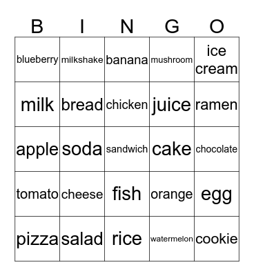 Food Bingo Card