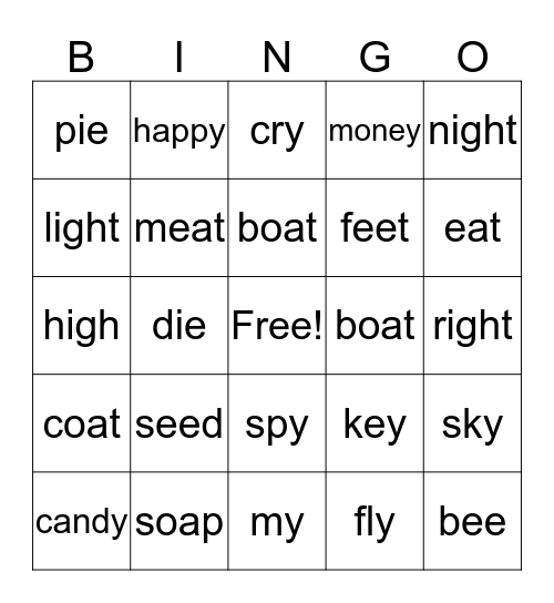 Phonics Bingo Card