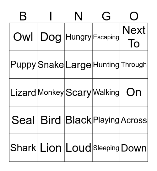Part of Speech Bingo Card