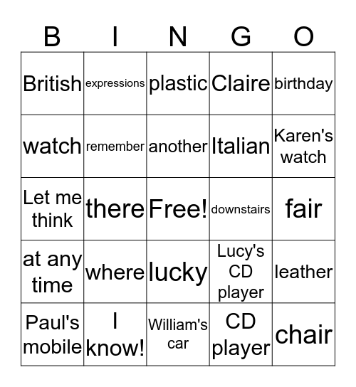 Lesson 45 & 46 Review  Bingo Card