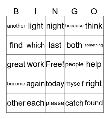 1B Tricky Words Bingo Card