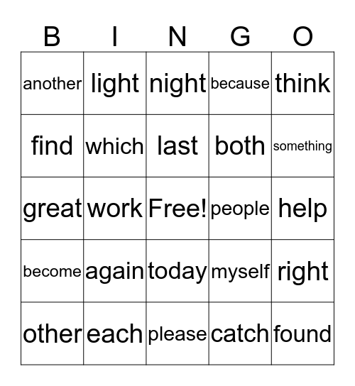 1B Tricky Words Bingo Card