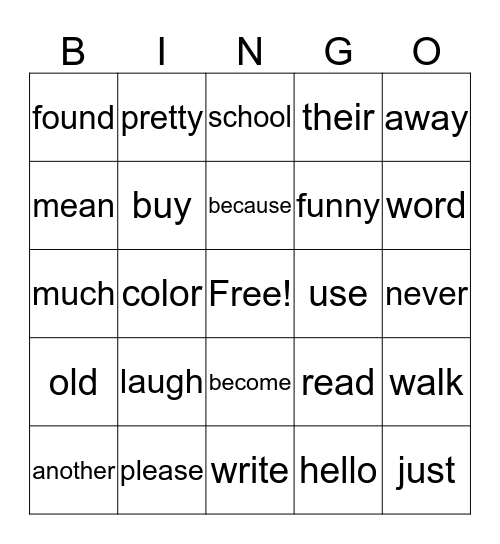 1B Tricky Words Bingo Card