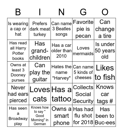 Turkey Day Bingo Card