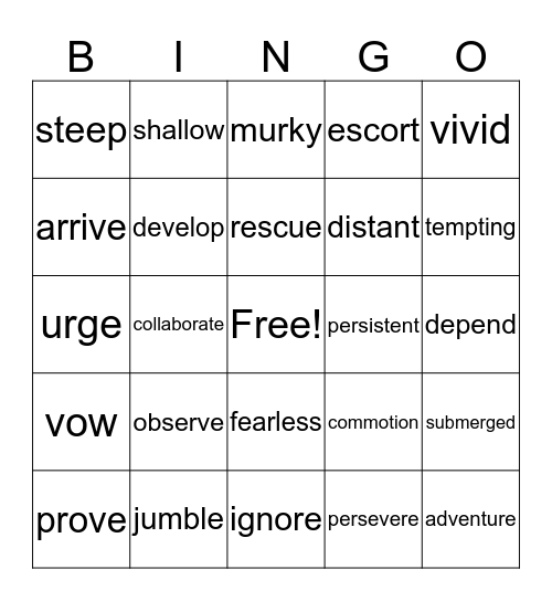 WOW WORDS Bingo Card