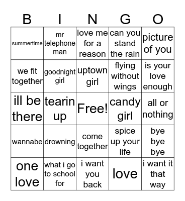 boyband reunion Bingo Card