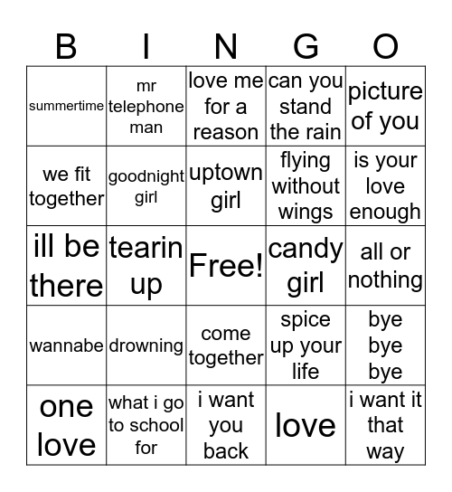 boyband reunion Bingo Card