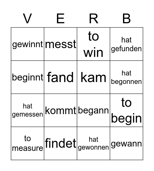 Verb Lotto 2 Bingo Card