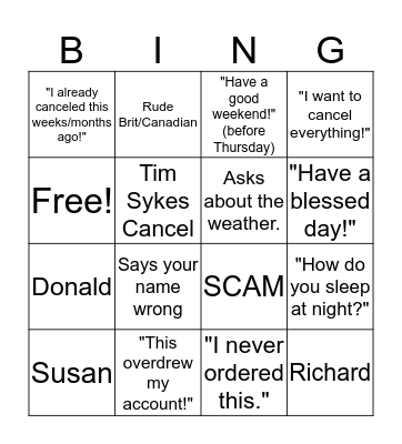 Warm Room Bingo! Bingo Card