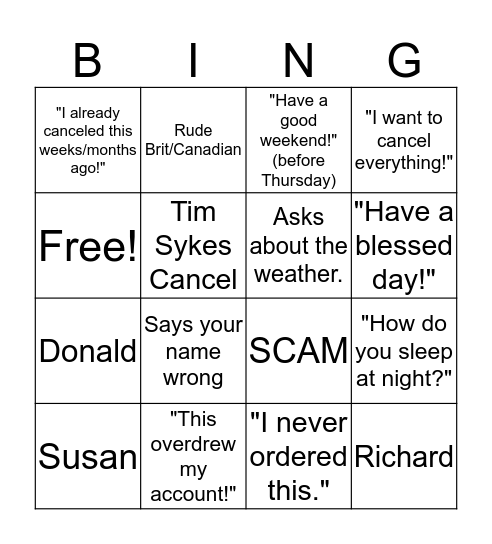 Warm Room Bingo! Bingo Card