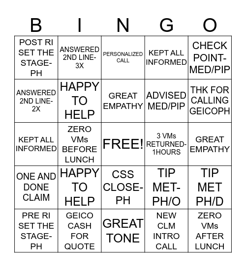 PIP CSS  Bingo Card