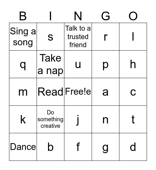 Coping Skills Bingo Card