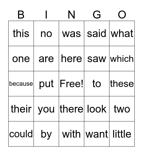 1st Grade Sight Words Bingo Card