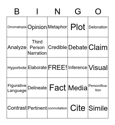 Vocabulary Bingo Card