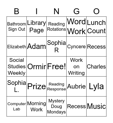 Jacobson's Bingo Board Bingo Card