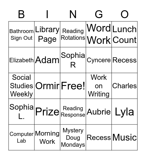 Jacobson's Bingo Board Bingo Card