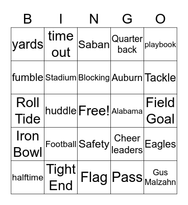 IRON BOWL Bingo Card