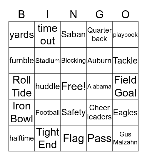 IRON BOWL Bingo Card