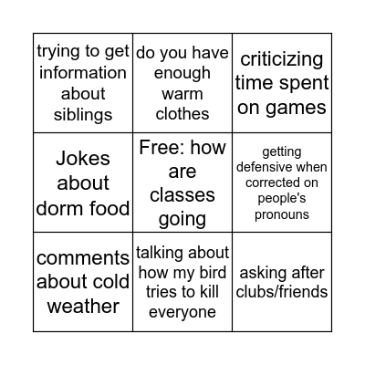 Visiting Home Bingo Card