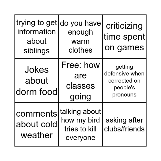 Visiting Home Bingo Card