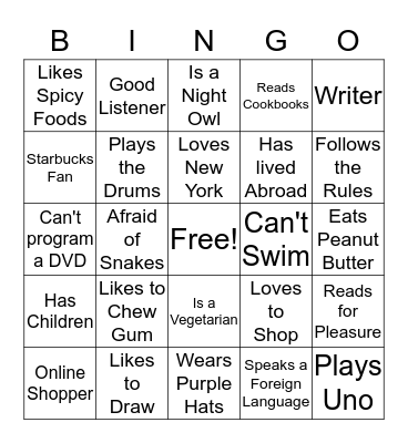 Networking Bingo Card